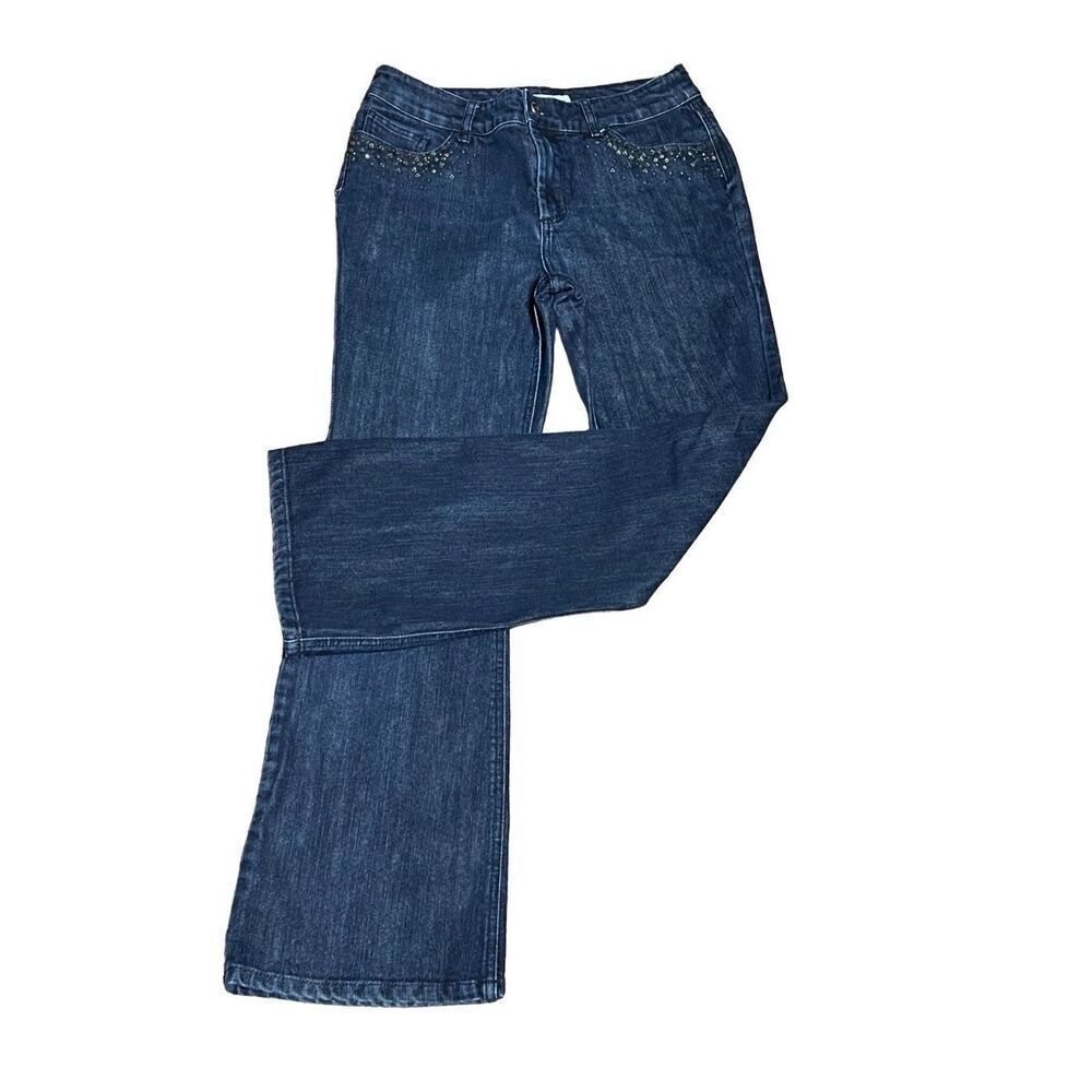 Chico's Platinum Rhinestone Embellished Jeans Size 1